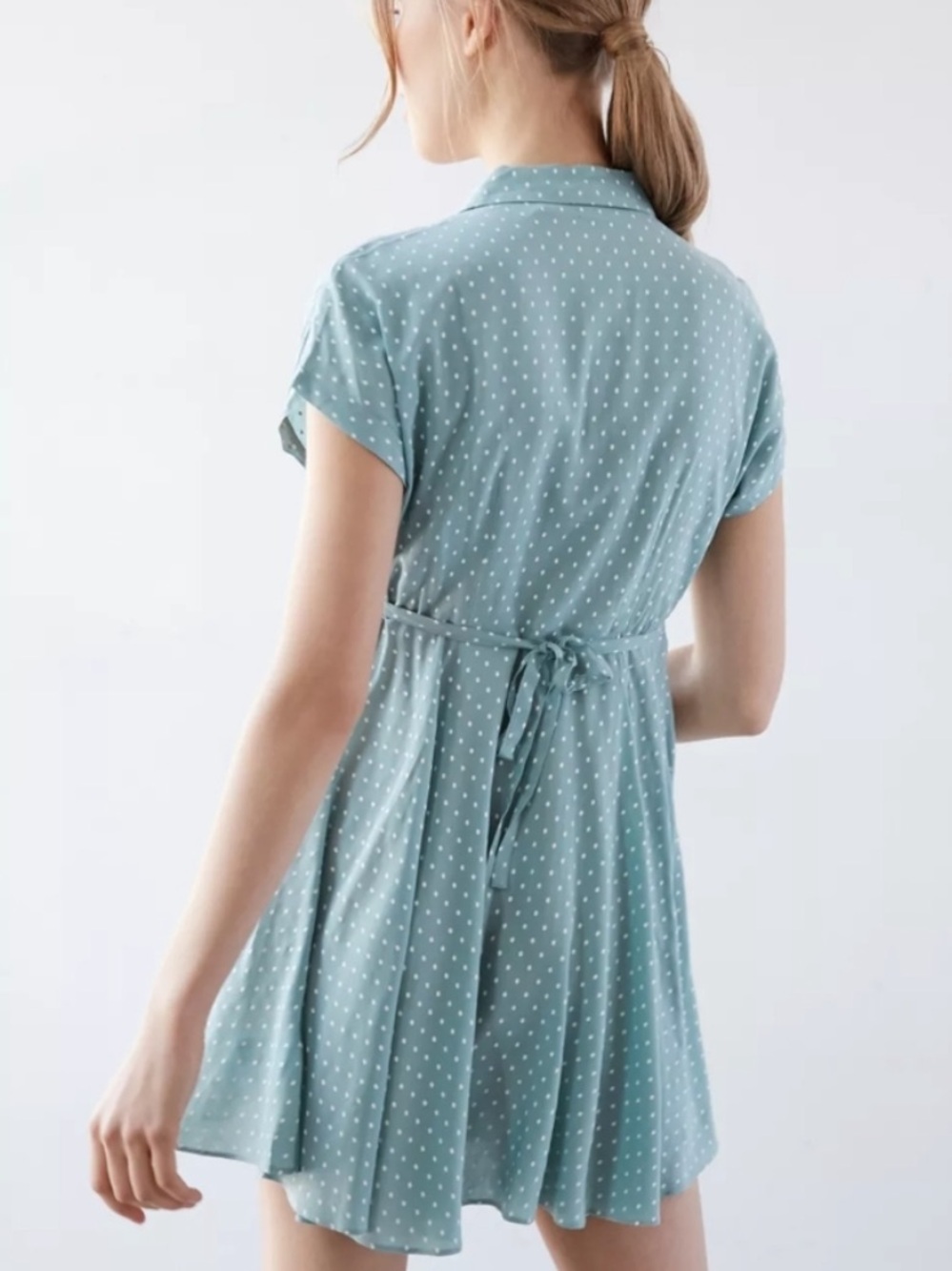 UO Kimchi Blue Polka Dot Button Front Mini Dress tie back urban outfitters twee - Picture 3 of 6